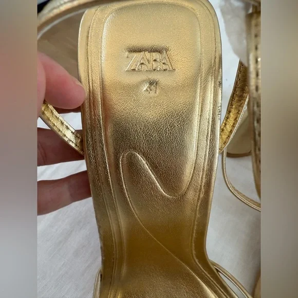 NWOT ZARA Gold Strappy High Heel Sandals - Picture 6 of 7